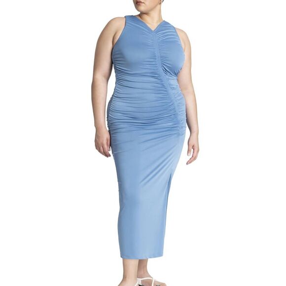 NWT Eloquii Women's Plus Size 16 Ruched Bodycon Maxi Dress with Slit - Picture 1 of 3